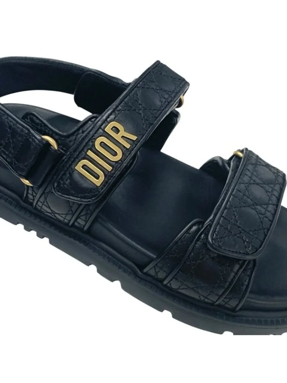Christian Dioract Sandals Shoes Calfskin Black Gold Logo Cannage Quilted Sports - Picture 9 of 10